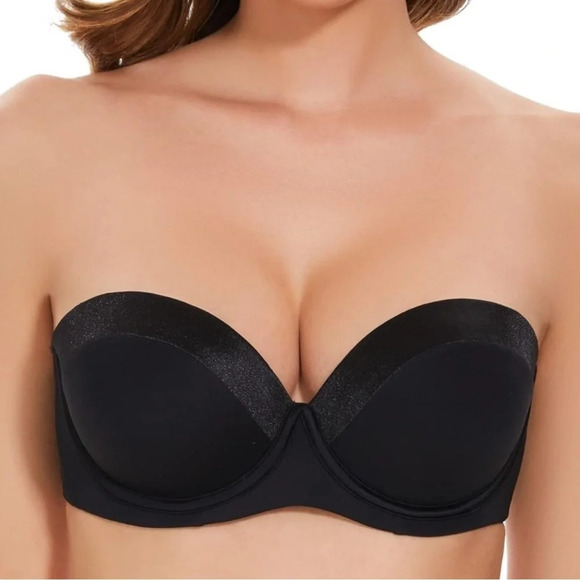 Strapless Push Up Bra Anti-slip Padded Contour Cup Black 38B SEA BBOT NWT Halter - Picture 1 of 6